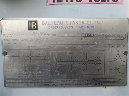 1500 KVA Balteau Substation Oil Transformer